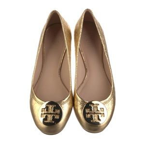Tory Burch Minnie Travel Golden Ballet Flats Shoes, 7.5